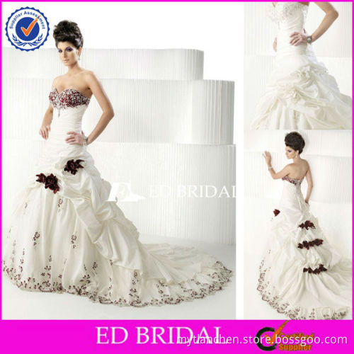 KW001 strapless beaded bodice embroidery red and white wedding dress